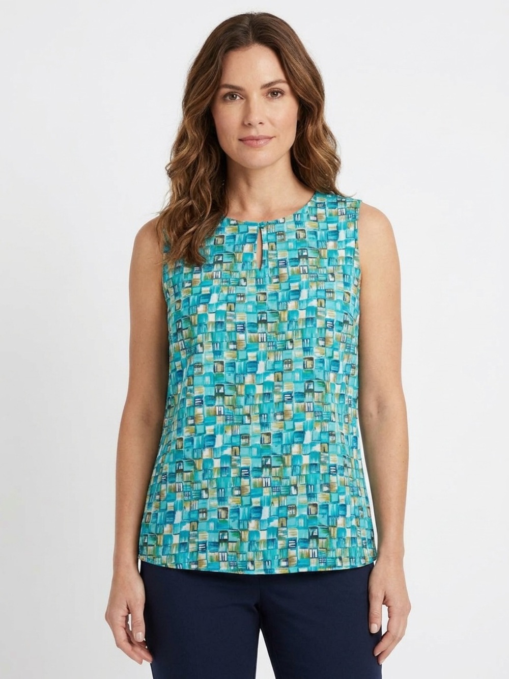 Notations Turquoise & Aqua Mosaic Sleeveless Top (size- Small)